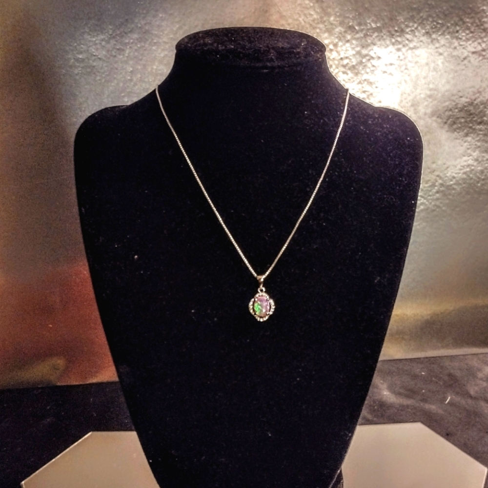 925 Sterling Silver Pink Opal Color cubic zirconia pendant